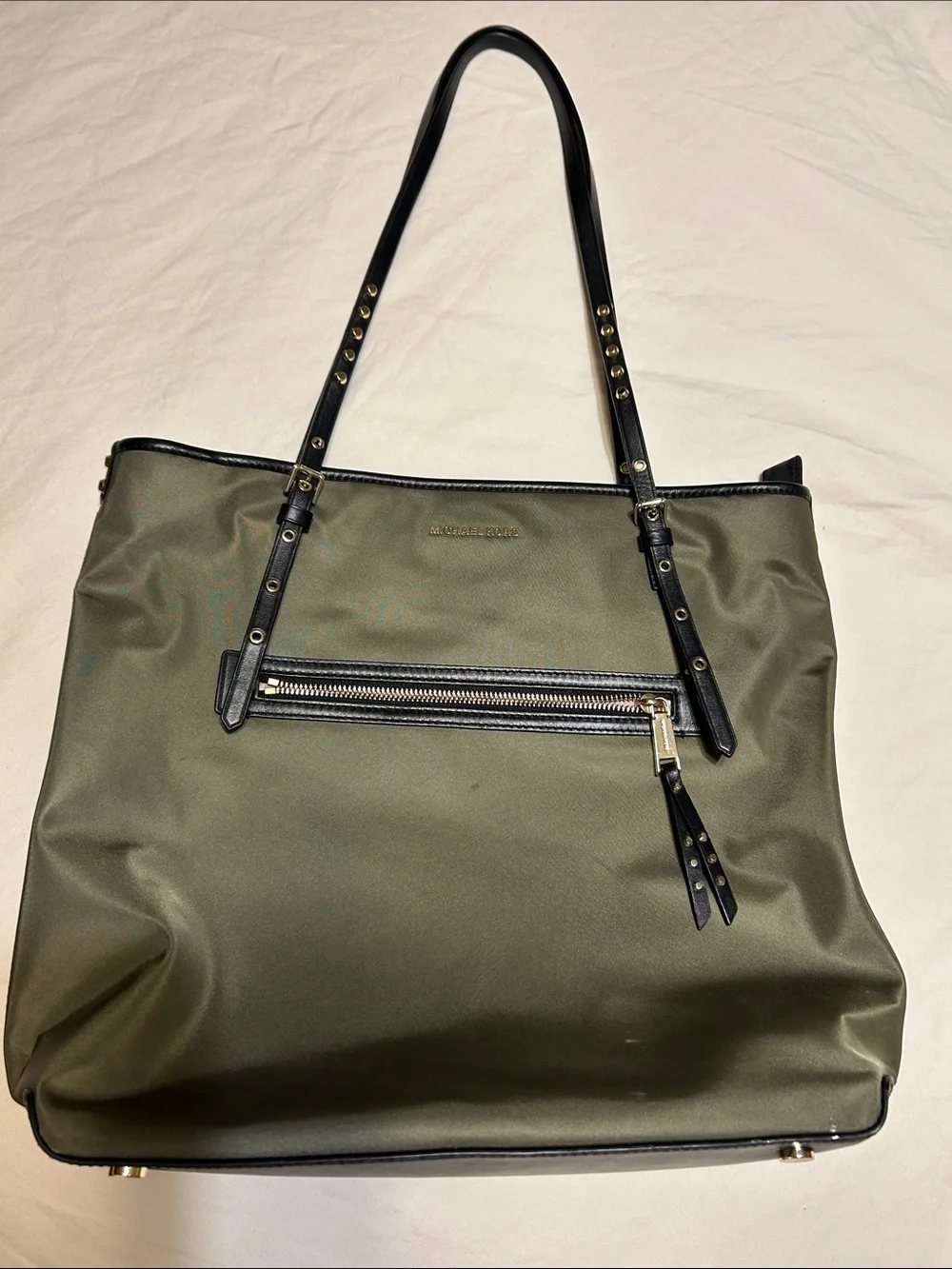 Michael Kors Olive Green Tote with Black Studded Straps